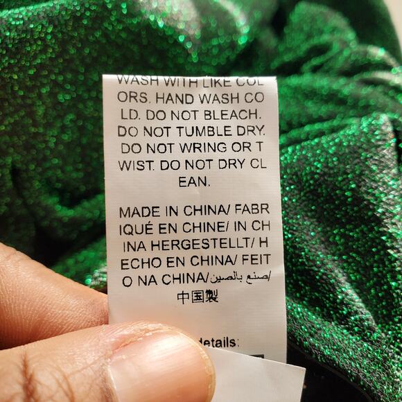 SHEIN Curve Bishop Sleeve Deep V Sparkle Bodysuit Green 2XL - Picture 8 of 8